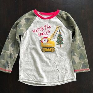 Mud Pie Green and Red Long Sleeve Tee Festive Design